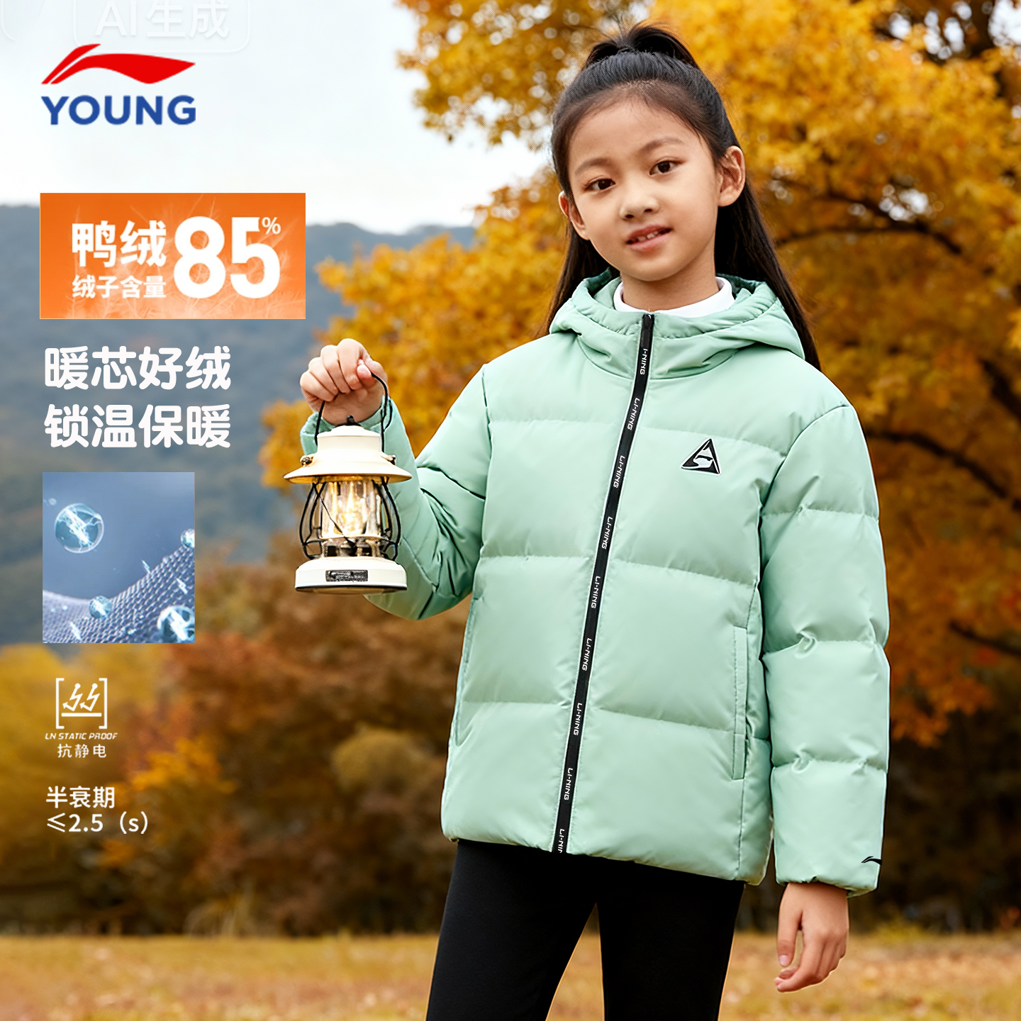 李宁女童羽绒服外套冬季商场同款