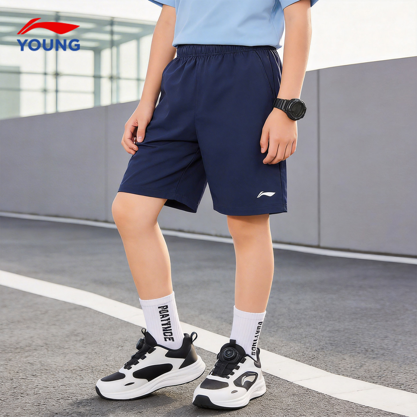 李宁儿童装短裤男童五分裤子夏季薄款2026新款夏装速干跑步运动裤