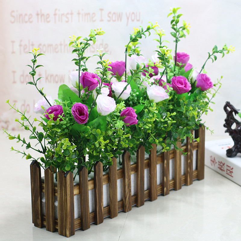 仿真花假花塑料花桌面墙角遮挡仿真绿植盆栽摆件玫瑰花栅栏花套装