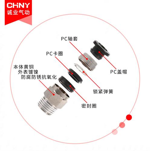 新款气管接头螺纹直通PC4-M5/PC6PC8-02PC12黑色对接气动接头快速