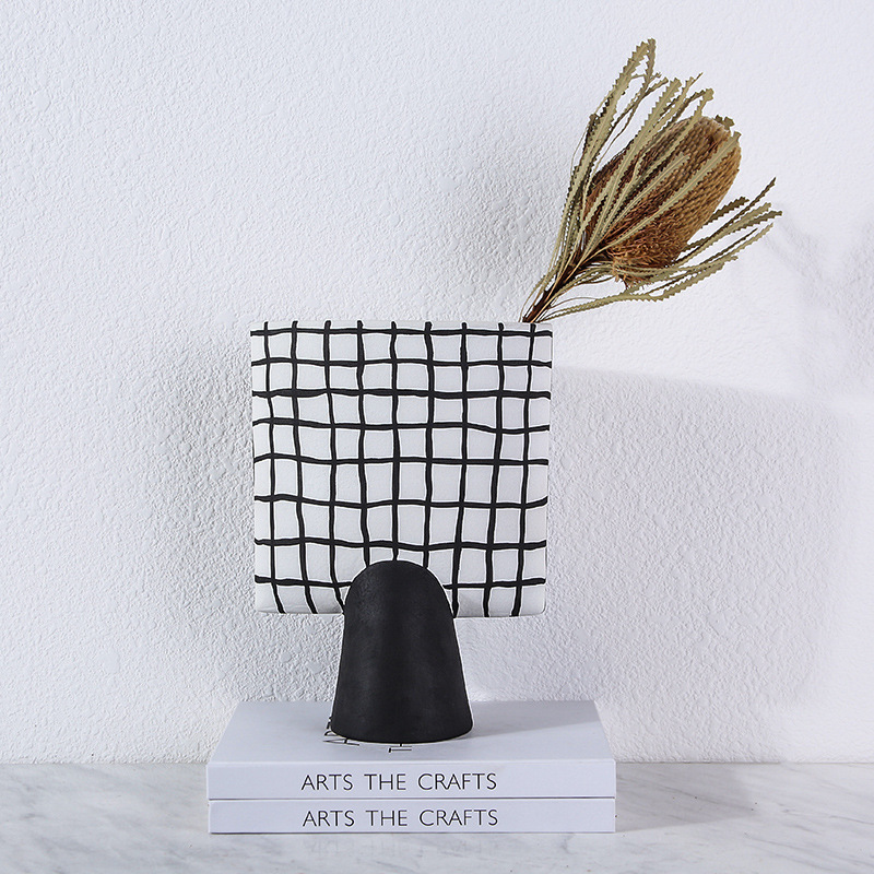 北欧简约几何造型陶瓷柱子花瓶样板房客厅插花创意家居饰品摆饰