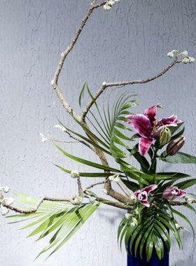 剑山蓝色花瓶花道小原流文人调角瓶花器禅意陶瓷插花器皿创意花盘