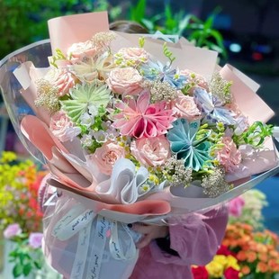 diy有钱花自制生日礼物干花满天星钱钱花束红包花包装纸材料套装