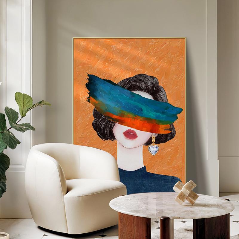 北欧现代简约轻奢装饰画橙色美女人物挂画客厅壁画主卧室床头墙画图片
