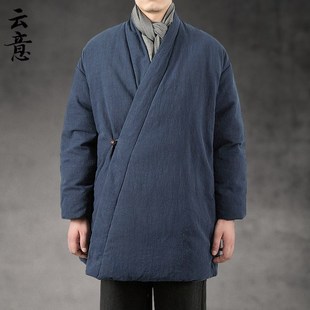 速发冬季中国风斜襟汉服外男套装风古棉衣道袍居士服唐装禅意茶服