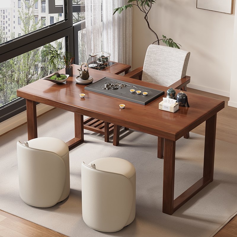 速发实木大板茶桌家用厅客茶桌椅组约简合办公室茶几新中式茶台