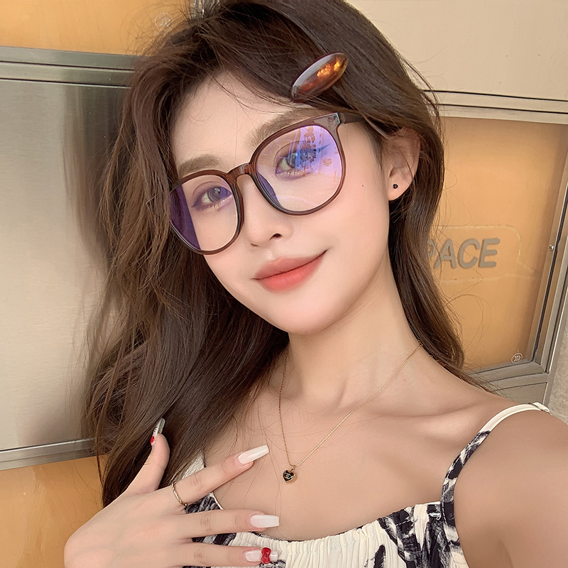 速发韩版近轻复古冷茶色显白TR0超视框度配可数潮