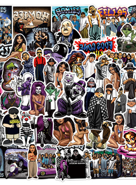 100张美式homies涂鸦贴纸酷帅街头复古嘻哈装饰汽车身行李箱电动摩托车头盔滑板吉他水杯手机防水贴画小图案