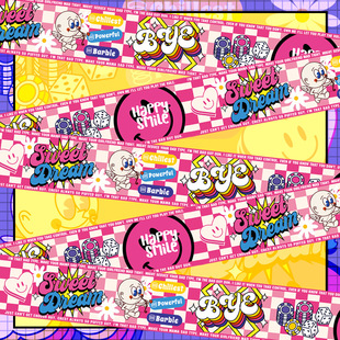 原创设计粉色棋盘格孟菲斯蒸汽波可爱卡通少女行李箱贴纸冰箱滑板鱼缸电动车笔记本电脑机箱装饰贴画防水5米