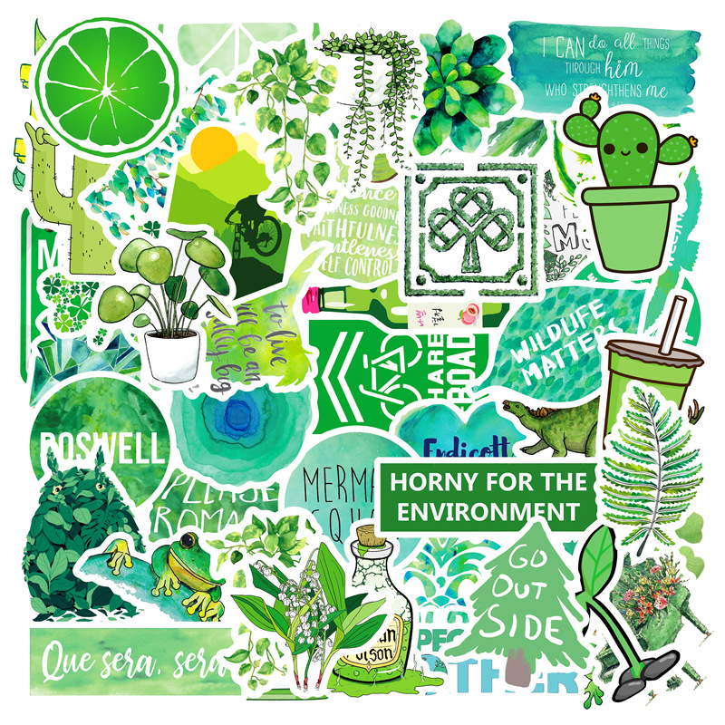小清新绿色世界绿色贴纸植物贴画