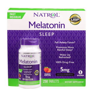 美国进口Natrol Melatonin褪黑素成人中老年人促睡眠5mg含片250片