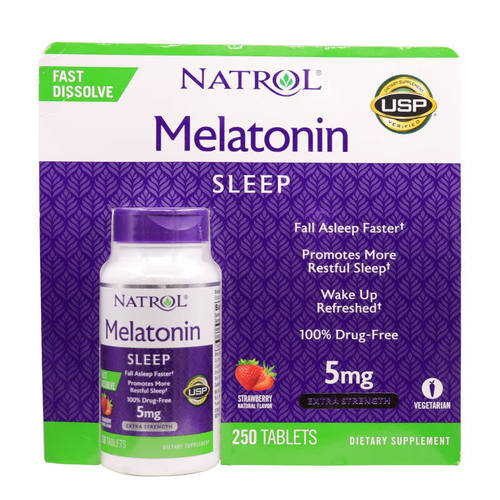 美国进口Natrol Melatonin褪黑素成人中老年人促睡眠5mg含片250片