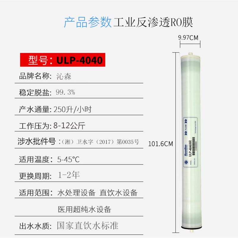 推荐4040反渗透膜净水设备水处理工业耗材4寸8寸膜纯水机8040ro膜