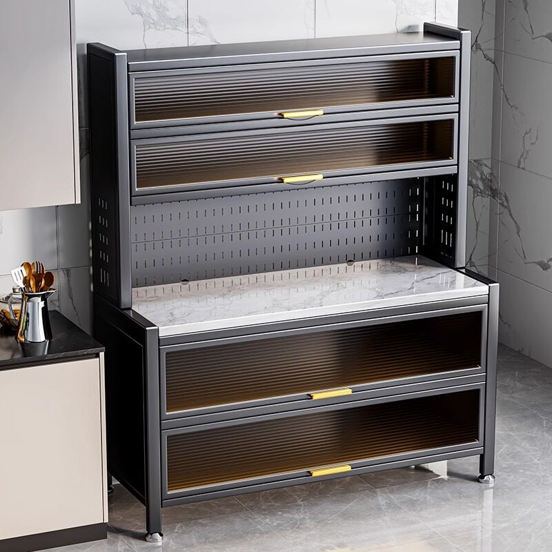 厨房多功能置物架岩板餐边柜家用防尘储物柜多层零食柜落地收纳柜