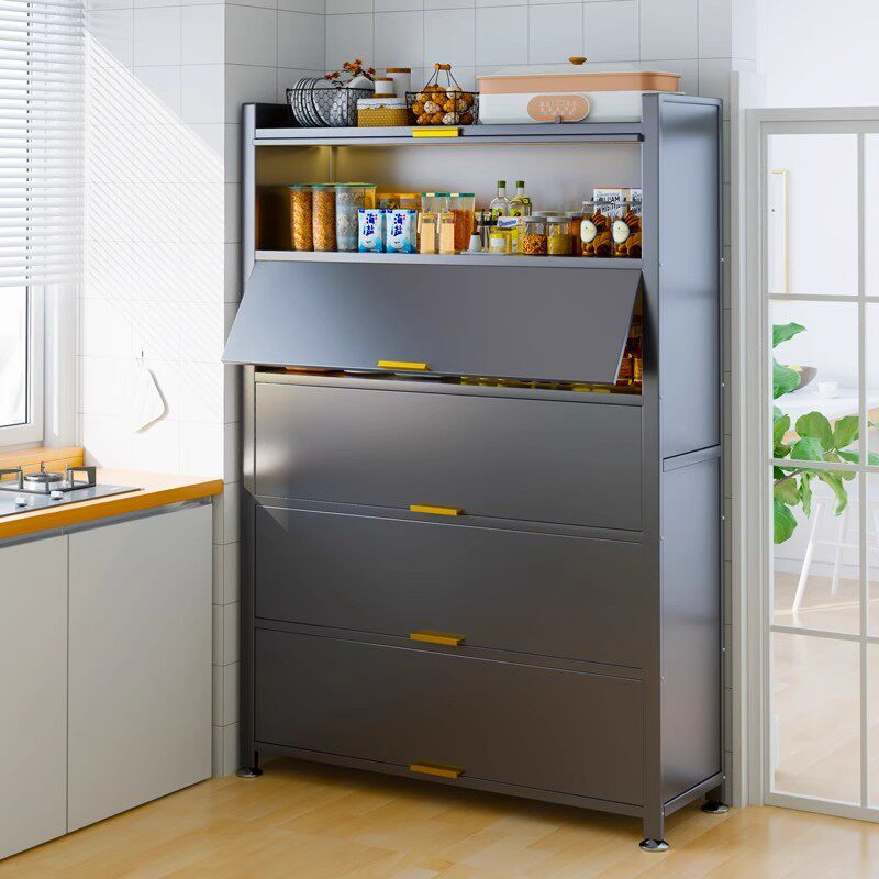 厨房置物架多功能落地多层铁门微波炉防尘置物柜餐边柜橱柜储物柜