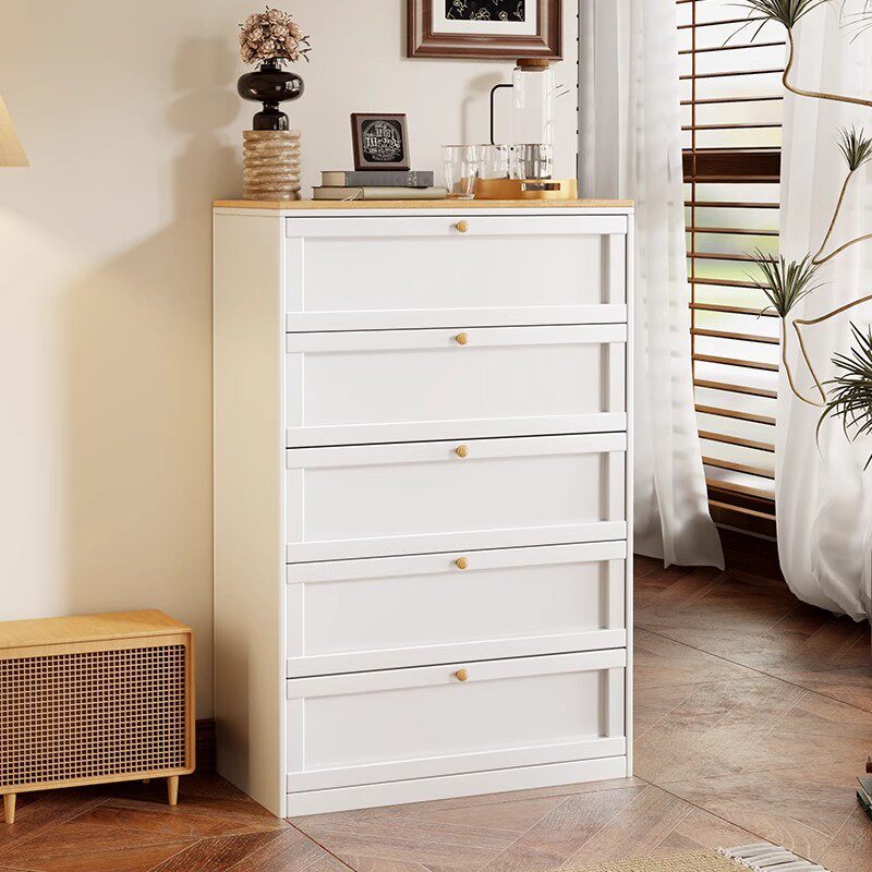 原木风钢制五斗柜带木板铁艺收纳柜抽屉柜客厅家用边柜卧室储物柜