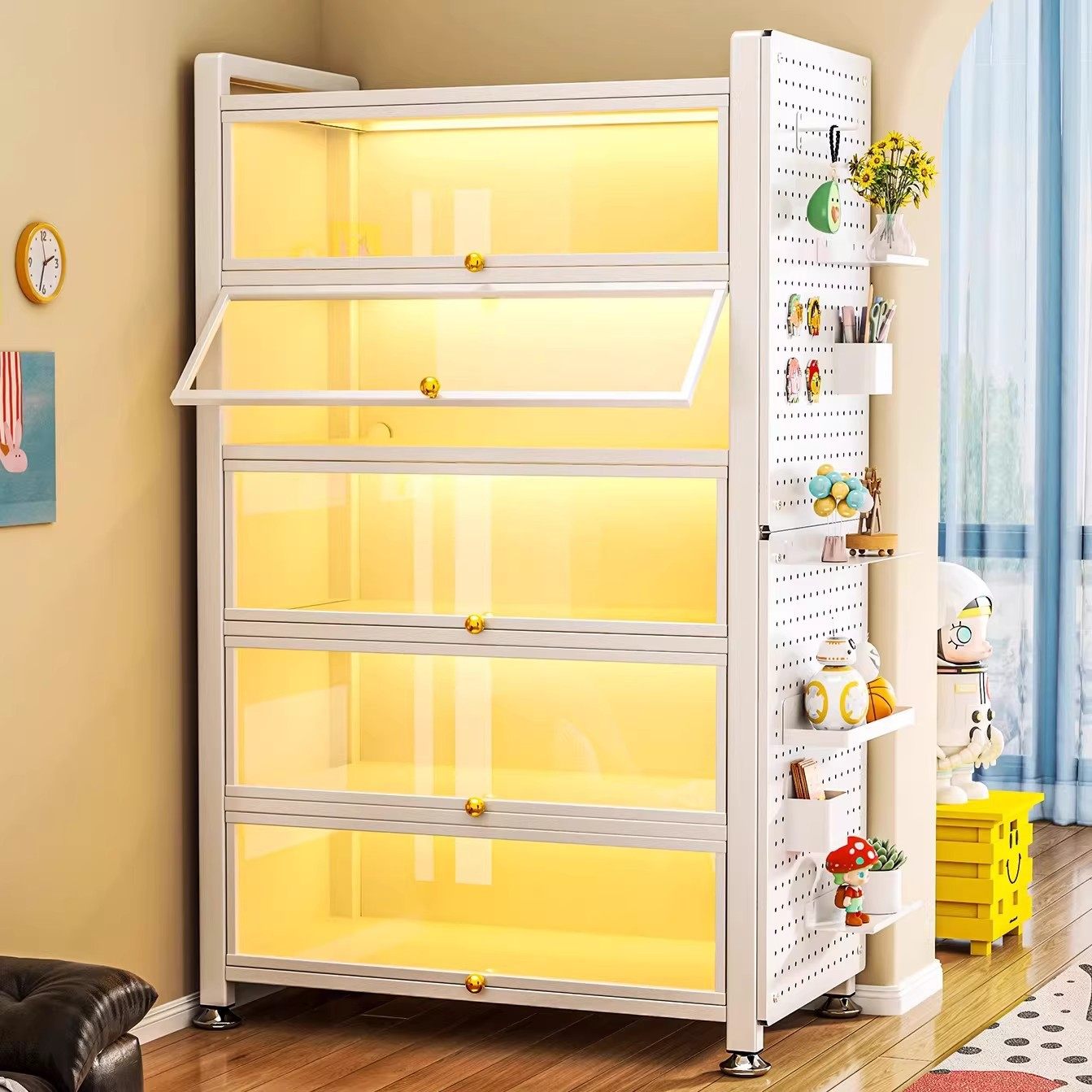 钢制书架玻璃门儿童书柜储物柜一体落地手办展示柜痛柜盲盒收纳柜,商业/办公家具,手办柜/潮玩柜/玩具柜/模型柜,淘宝优惠券,粉丝福利购,淘宝优惠卷