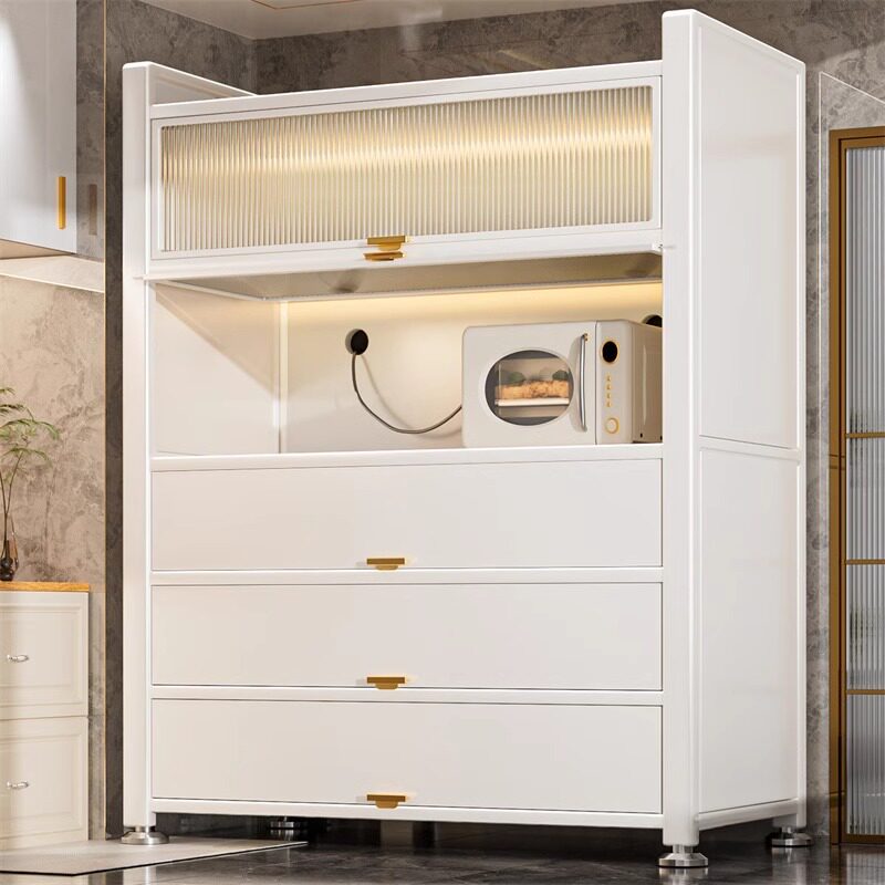 厨房钢制置物架靠墙一体储物柜餐边柜家用锅碗柜落地多功能收纳柜