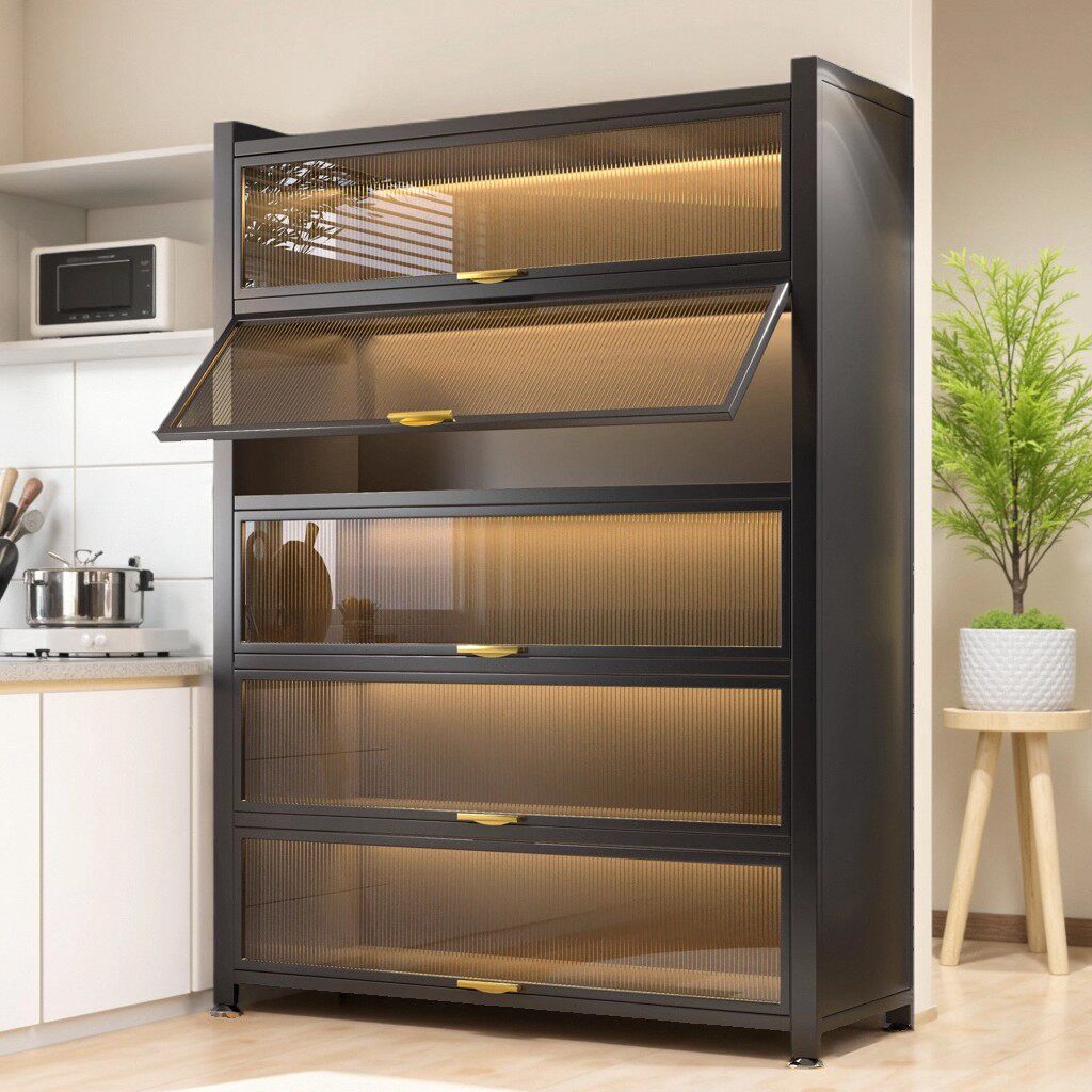 厨房钢制餐边柜家用落地多层置物架微波炉烤箱橱柜带门收纳储物柜