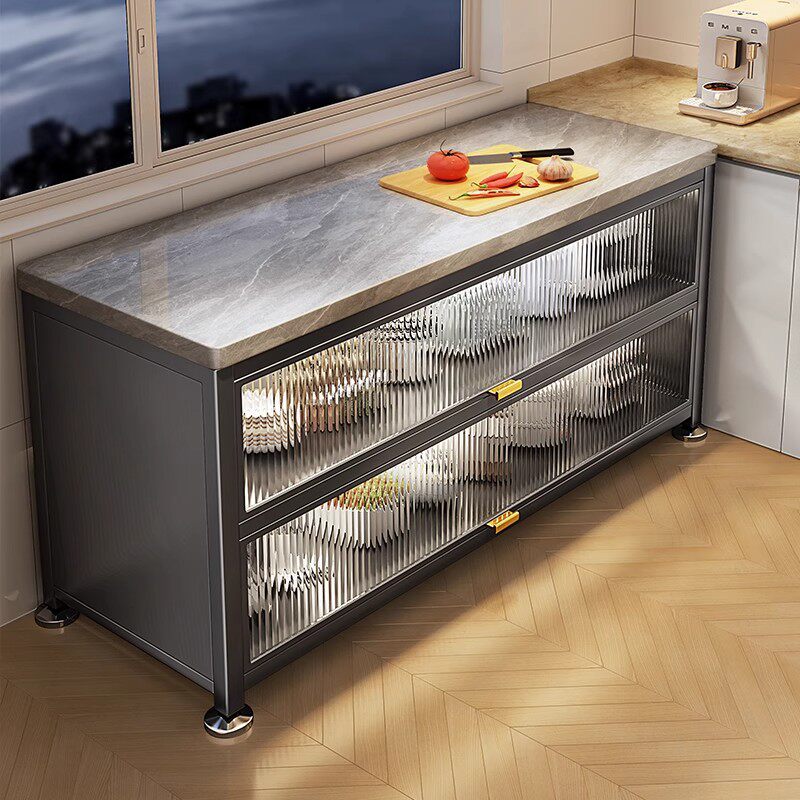 岩板餐边柜一体靠墙储物柜收纳柜厨房多功能橱柜碗柜微波炉置物柜