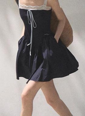 Oakmoo Basic*流动的本真 天丝麻假两件显瘦修身吊带连衣裙