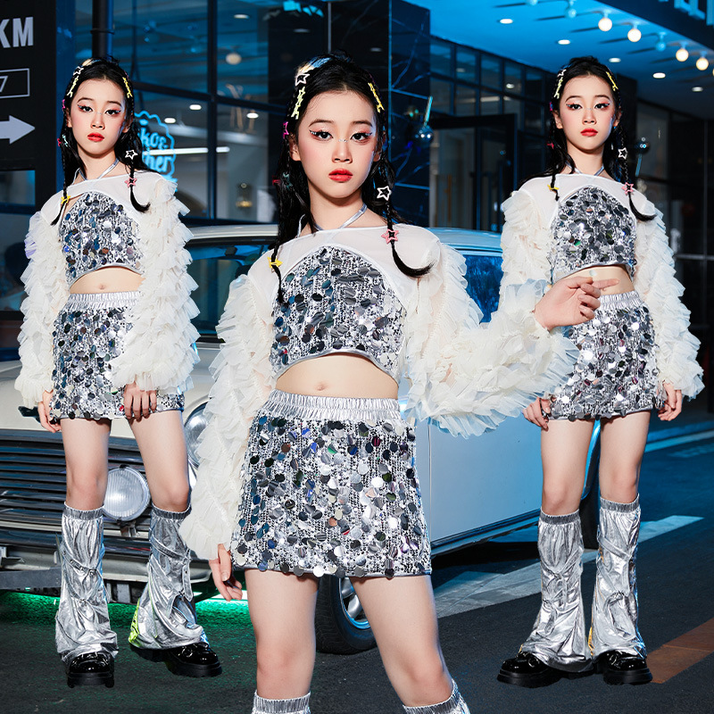 女童t台走秀服装潮服儿童街舞演出服爵士舞舞蹈女团亮片套装嘻哈