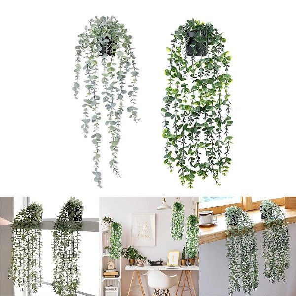 极速Artificial Eucalyptus Green Vine Plant Wall Hanging Ratt