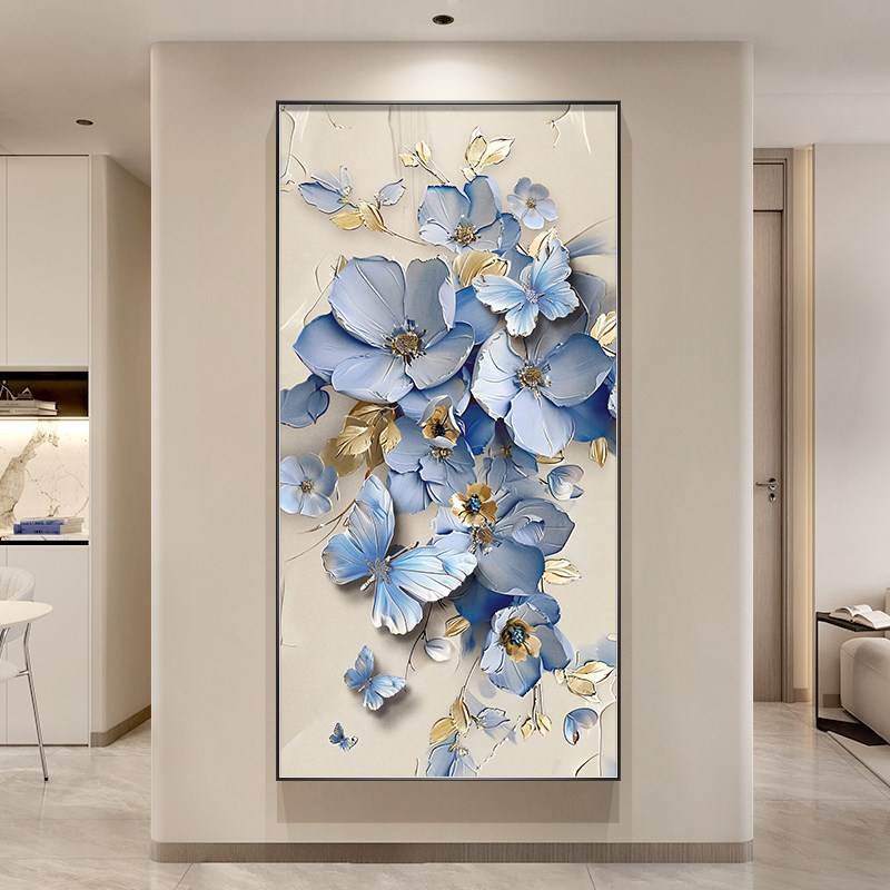 极速简约现代入户玄关装饰画走廊过道蝴蝶花卉挂画高级感客厅壁画