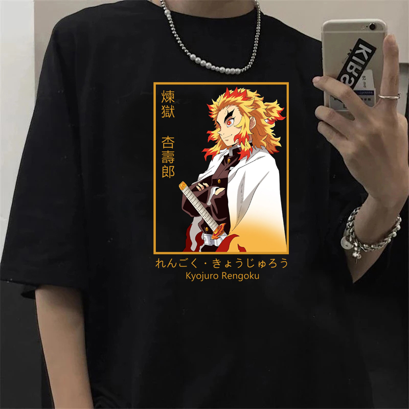 Demon Slayer Rengoku T Shirt Men Kimetsu No Yaiba Tshirt Ani