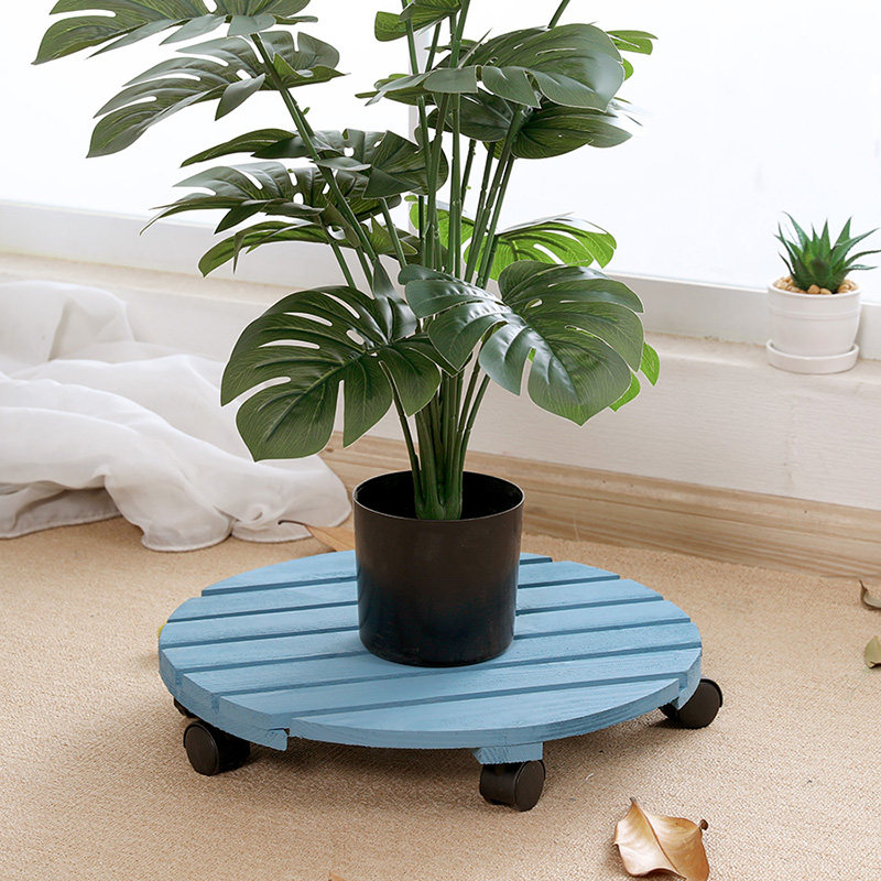 防腐木可移动花盆托盘圆形带滚轮实木制底座万向轮长方形盆栽花托