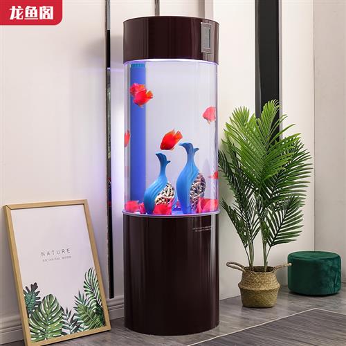 新品红龙阁圆柱形客厅家用中小型白色黑色鱼缸 下过滤生态懒人水