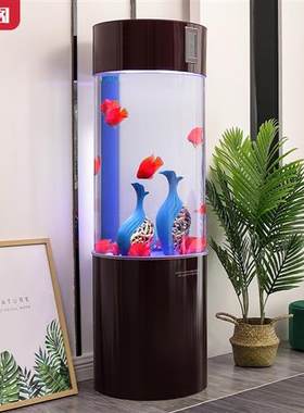 新品红龙阁圆柱形客厅家用中小型白色黑色鱼缸 下过滤生态懒人水