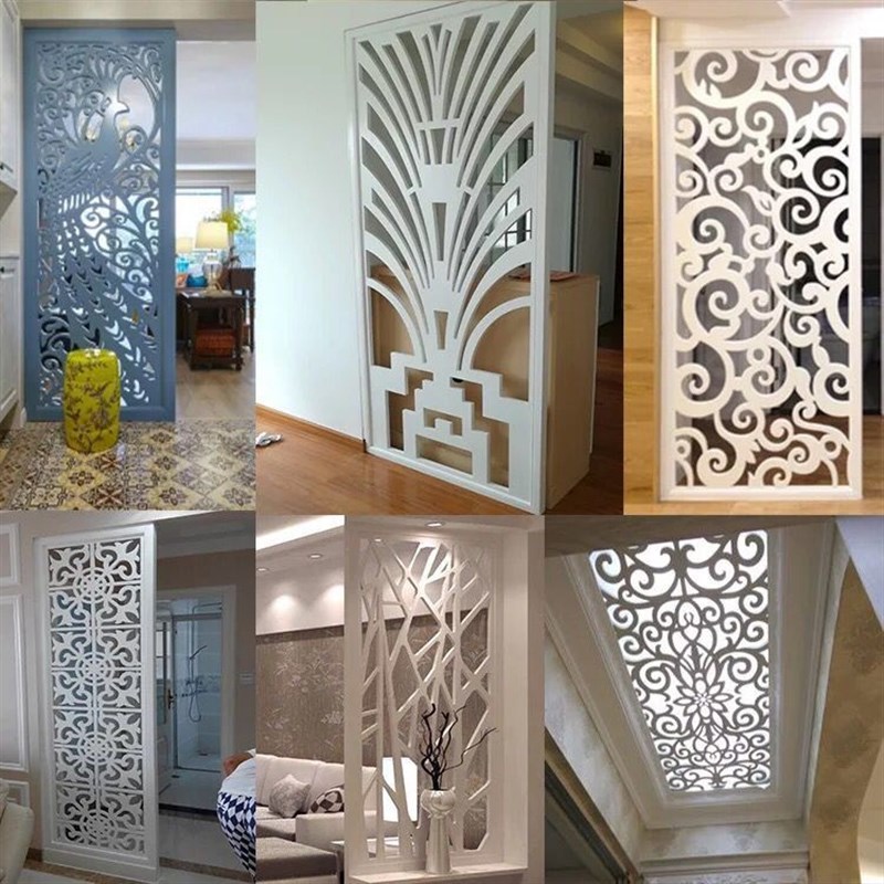 现代客厅镂空隔断雕花背景墙玄关悬吊式天花板屏风实木花格PVC简