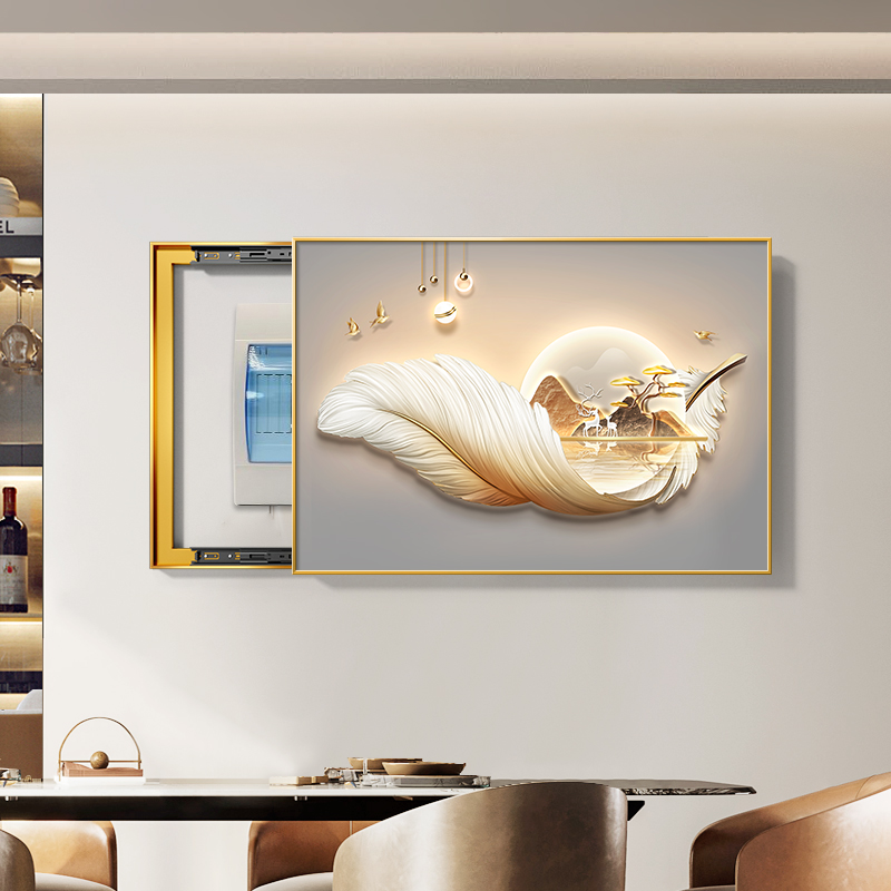 极速现代轻奢电表箱装饰画高级感羽毛餐厅配电箱壁画电源总开关盒