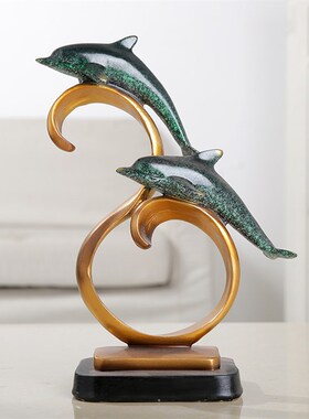 极速艾绘欧式树脂海豚摆件创意玄关家居客厅书房卧室隔板工艺礼品