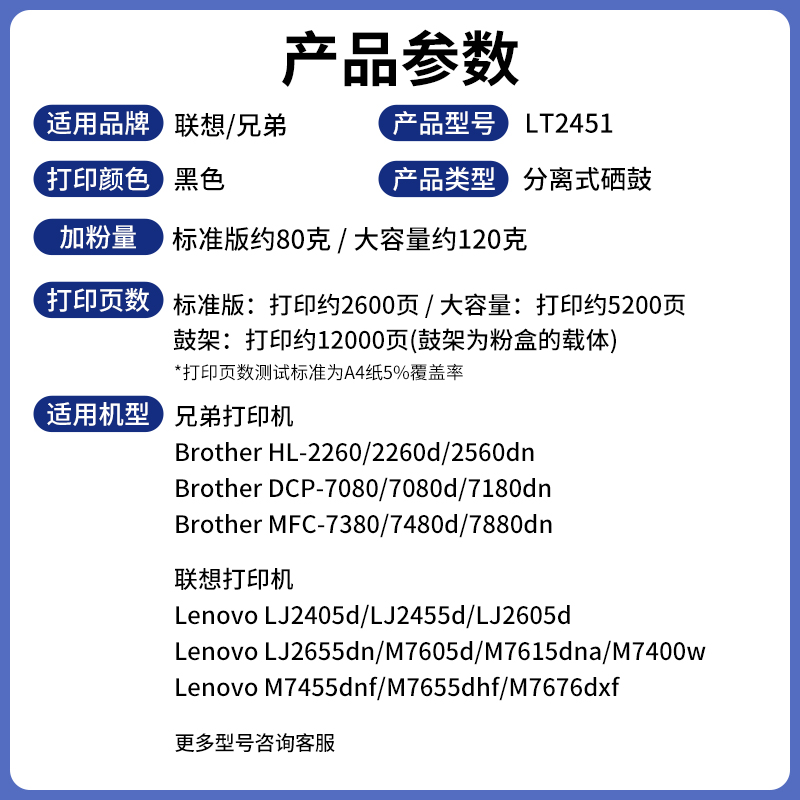 适用联想LT2451H粉盒M7400Pro LJ2655DN M7615DNA 7655DHF M7676