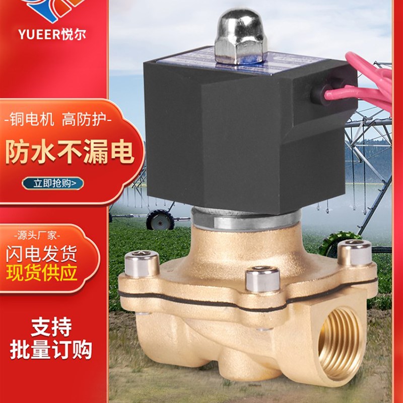 常闭电磁阀220v24v控制防水阀膜片密封气阀开关12v线圈4分6分电子