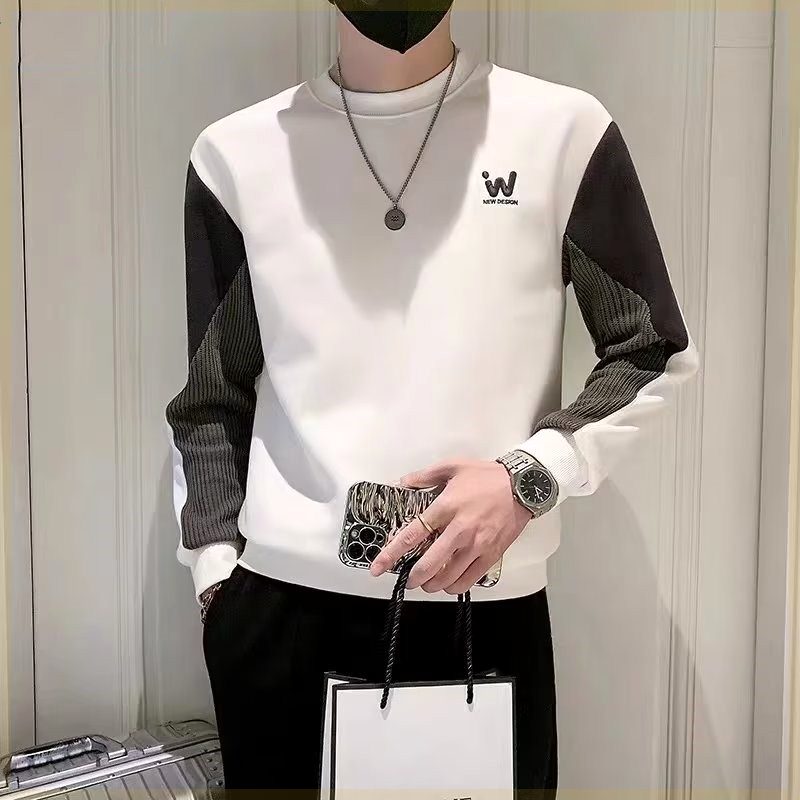 卫衣男2023秋冬潮牌宽松拼色卫衣男时尚百搭内搭长袖T恤男上衣