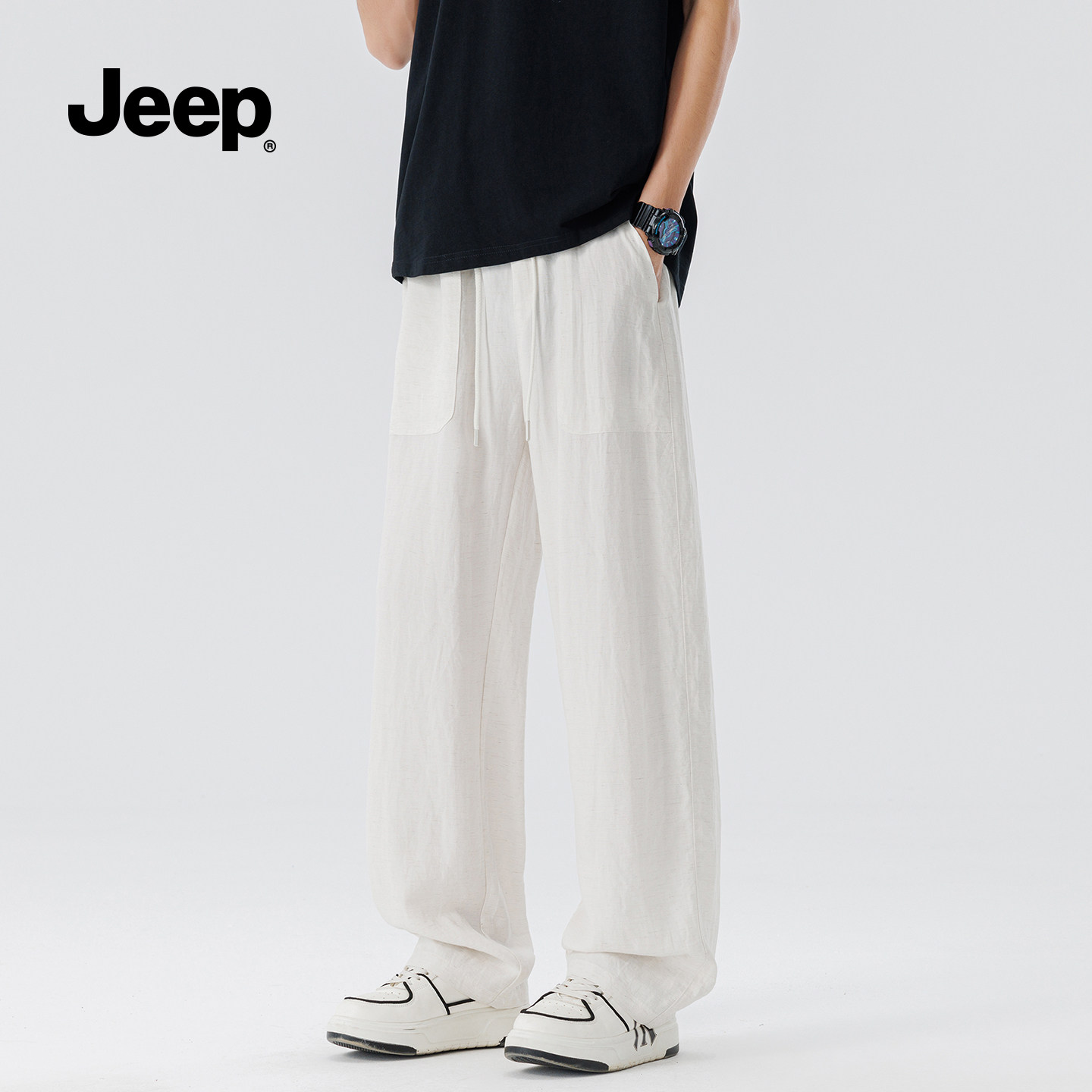 JEEP吉普夏季男款直筒休闲裤2026新款阔腿宽松男士运动垂感长裤S