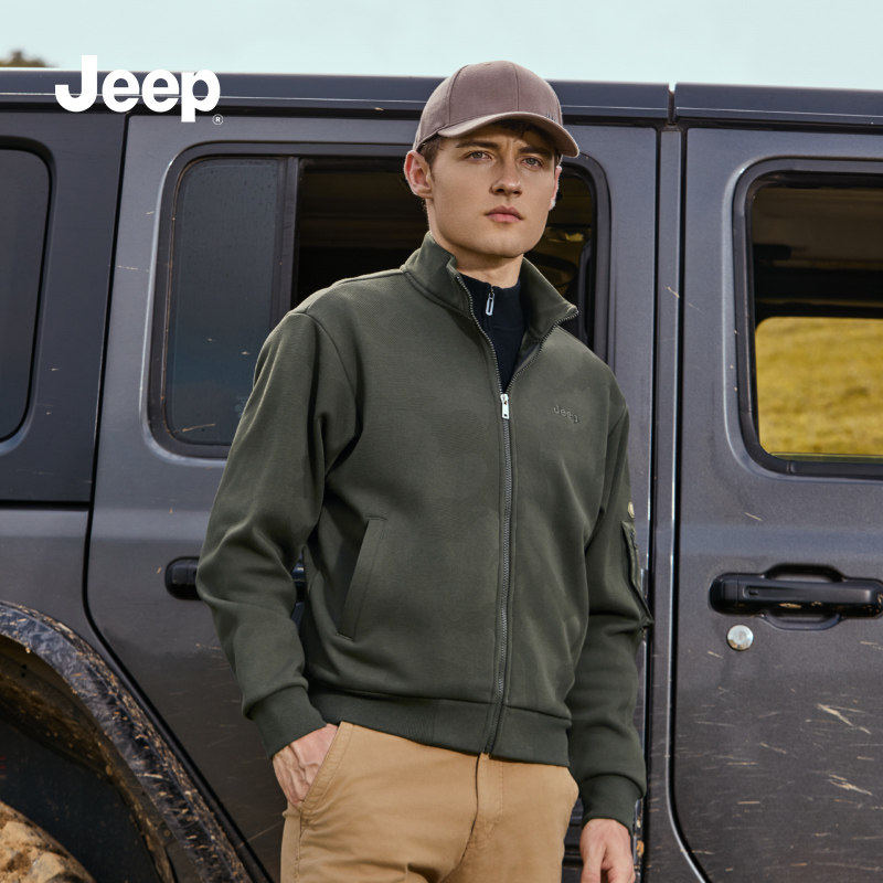 jeep吉普官方旗舰男士外套户外2024秋季抓绒衣立领开衫夹克男K