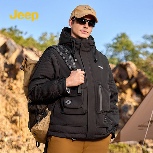 吉普男士冬季连帽工装羽绒服