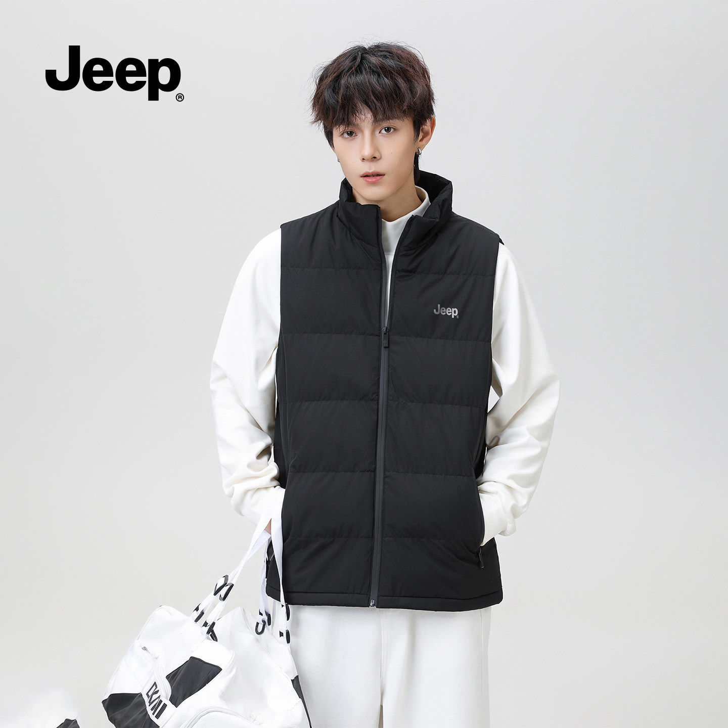 jeep吉普2025年秋冬男士立领棉马甲黑色保暖百搭休闲运动风外套S,男装,常规马甲,淘宝优惠券,粉丝福利购,淘宝优惠卷