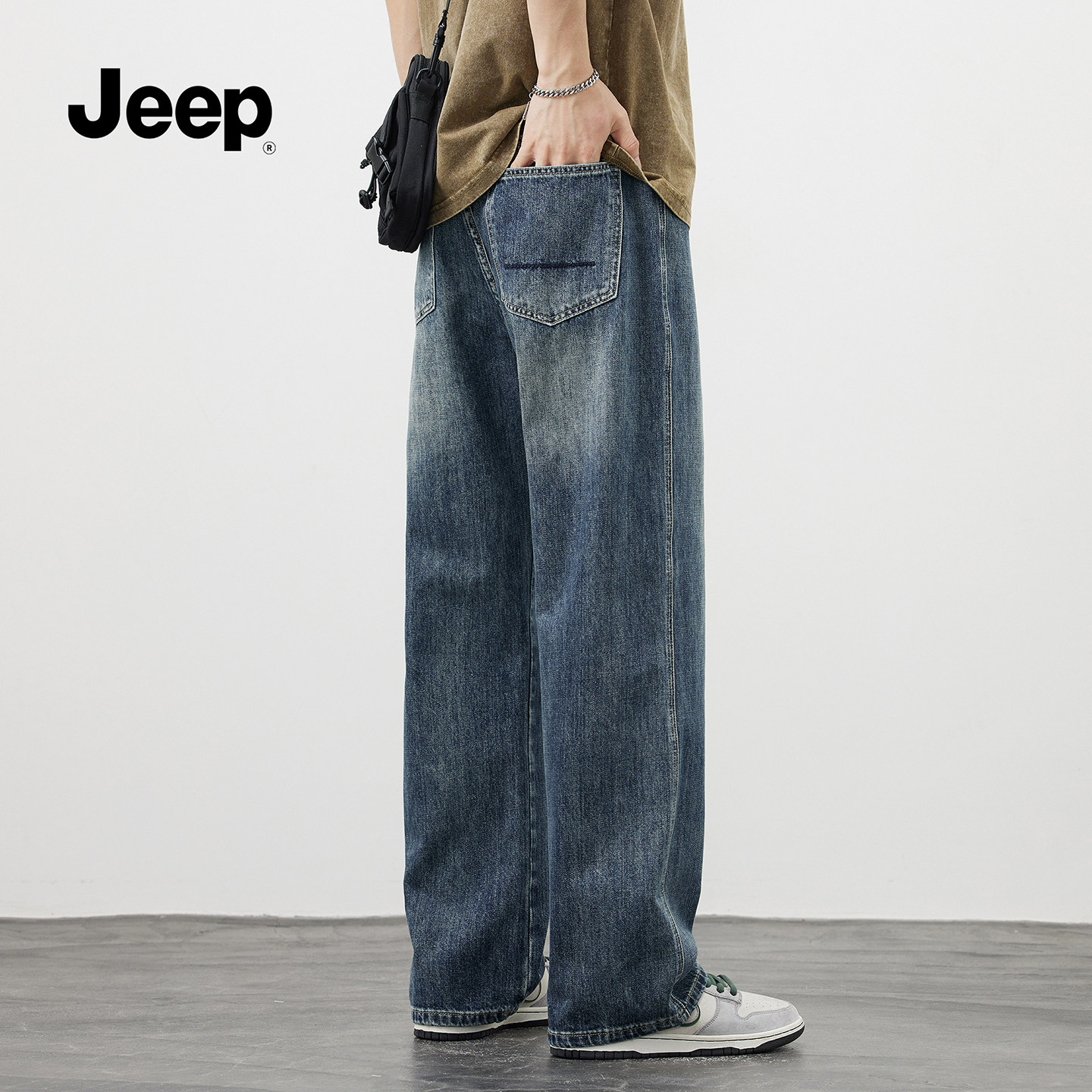 JEEP/吉普美式牛仔裤男士2026年新款春季直筒宽松复古休闲男裤子M