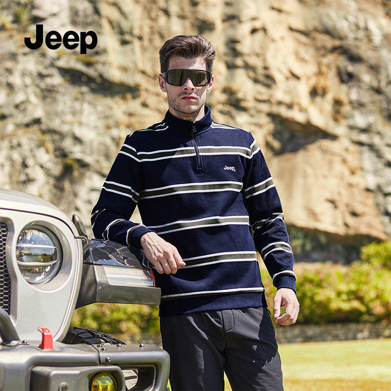 jeep吉普官方旗舰店男卫衣2025秋季新款条纹立领半拉链长袖T恤K,男装,卫衣,淘宝优惠券,粉丝福利购,淘宝优惠卷