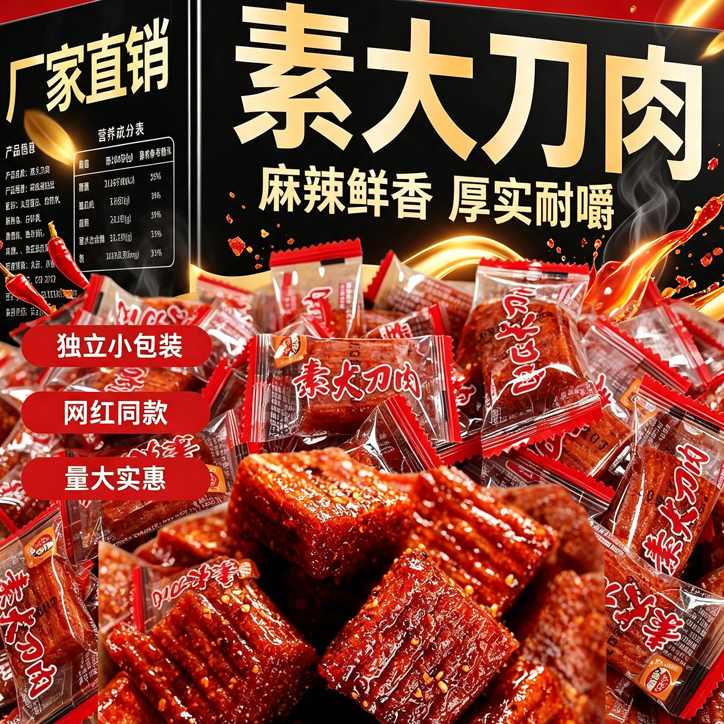 麻辣大刀肉辣条8090后儿时网红素食小吃整箱怀旧童年经典好吃包装