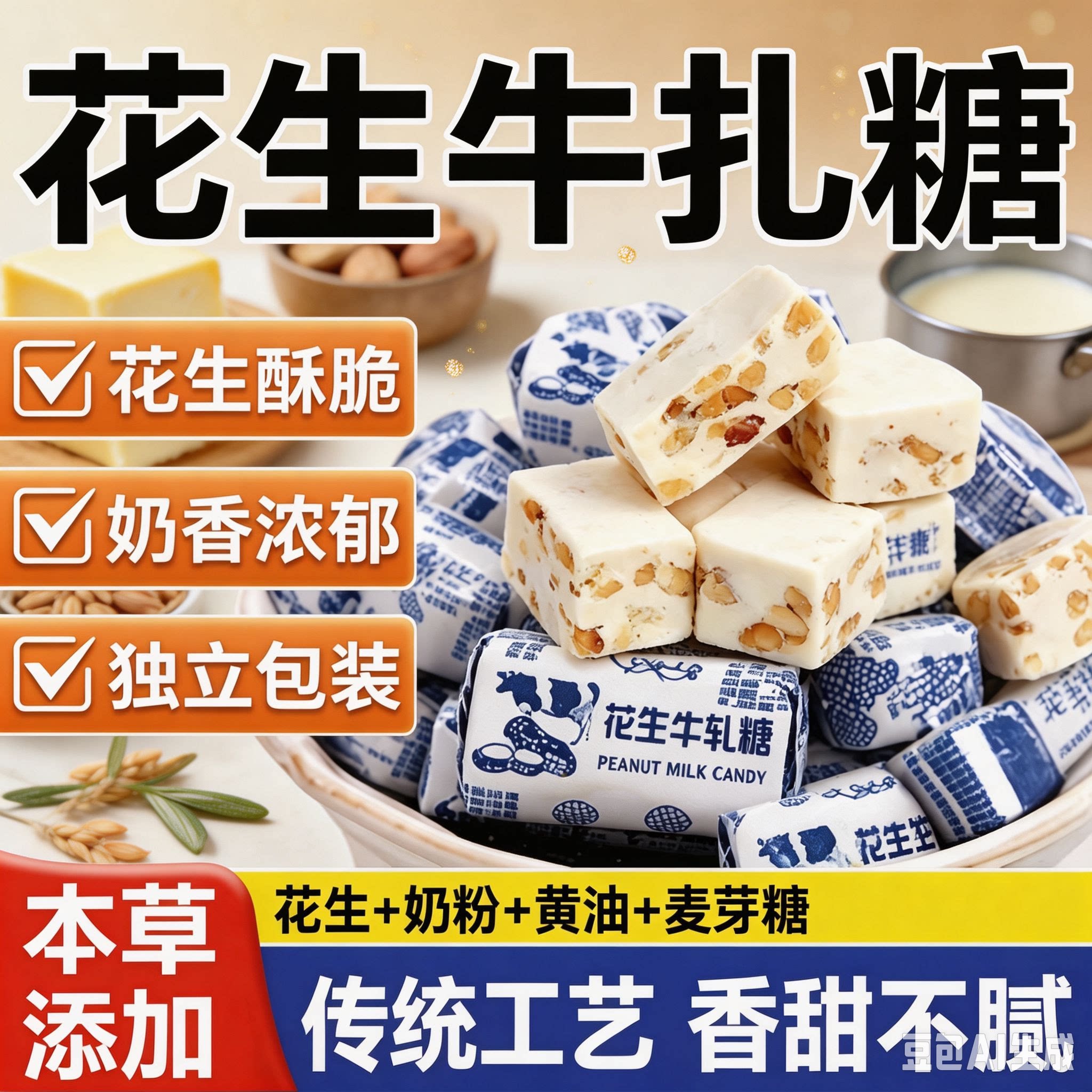 花生牛轧糖正宗喜庆糖果年货糖果休闲零食喜糖奶糖老式怀旧糖果