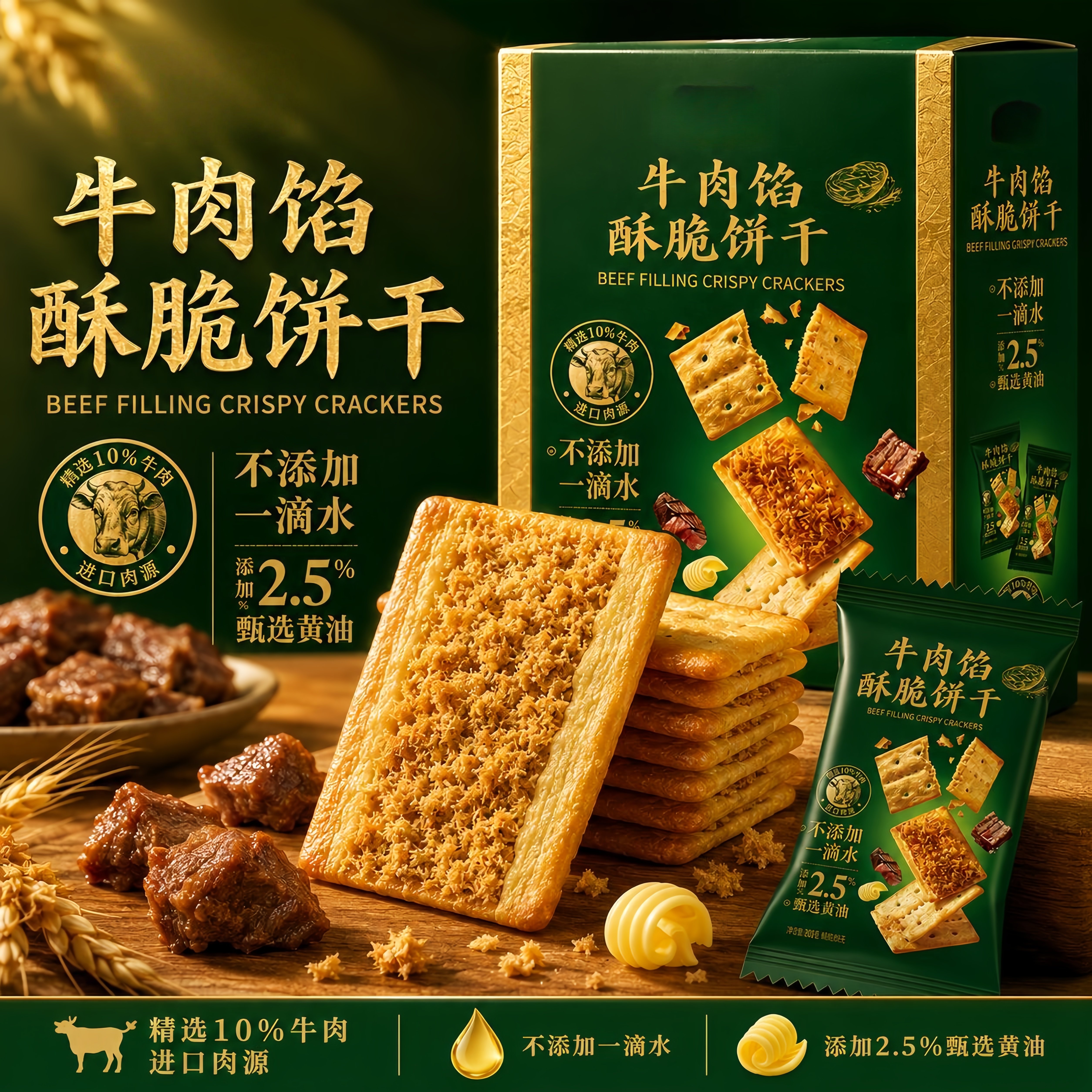 牛肉馅酥脆饼干零食独立包装夹心薄脆饼干商超同款网红休闲超好吃