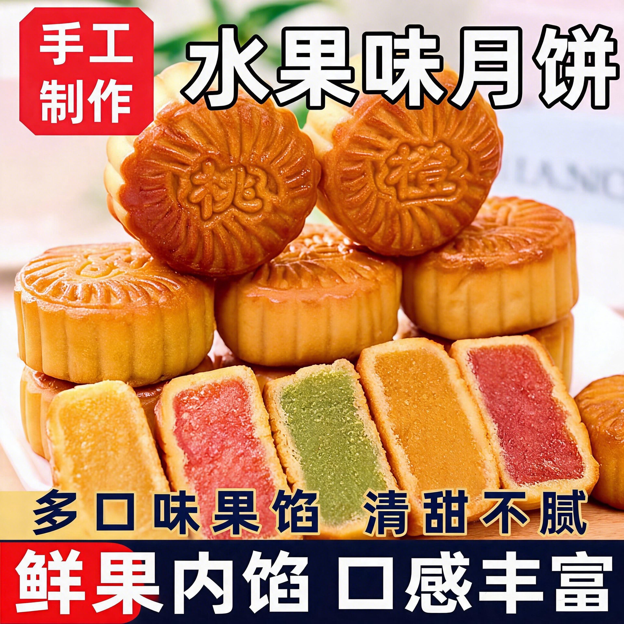 水果月饼广式多口味中秋月饼哈密瓜凤梨草莓水蜜桃味散装糕点零食