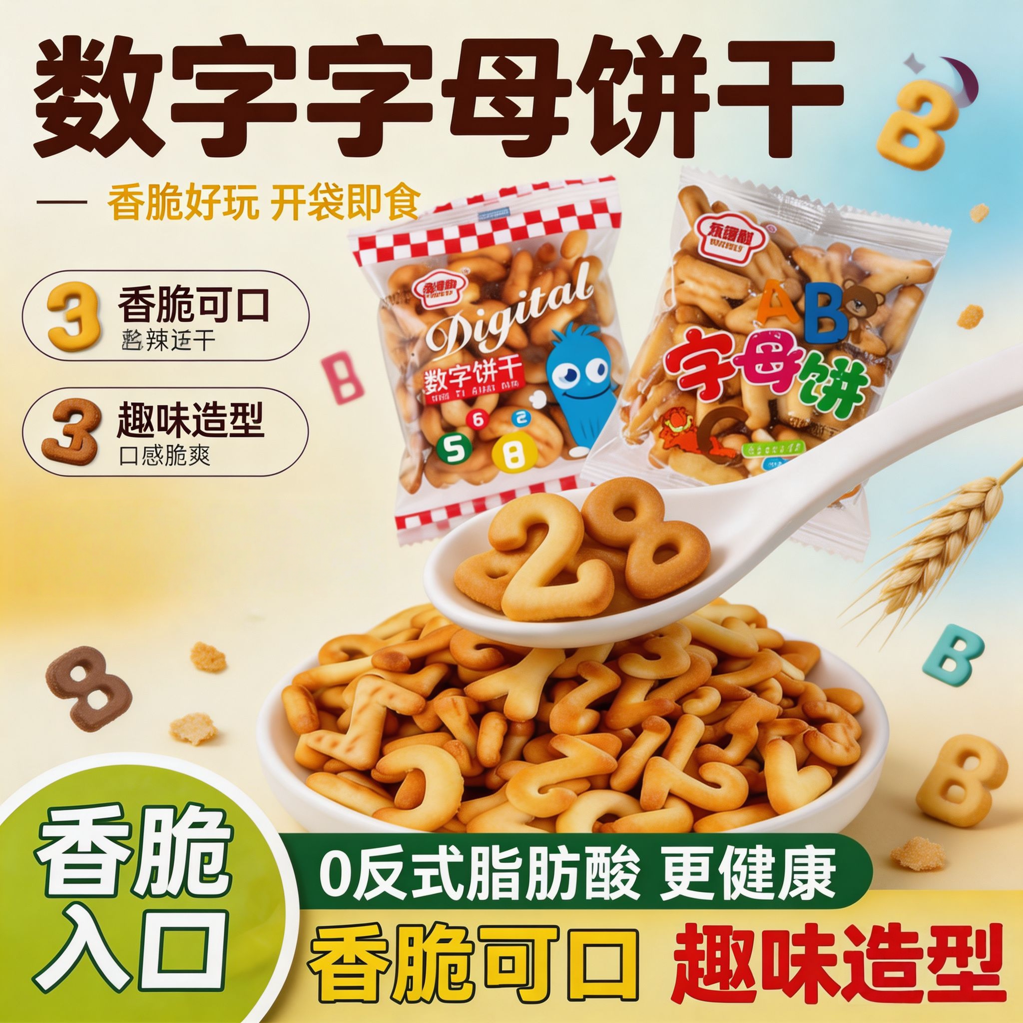 字母数字饼干怀旧80后老式包装饼乾益智儿时休闲零食解馋小零食
