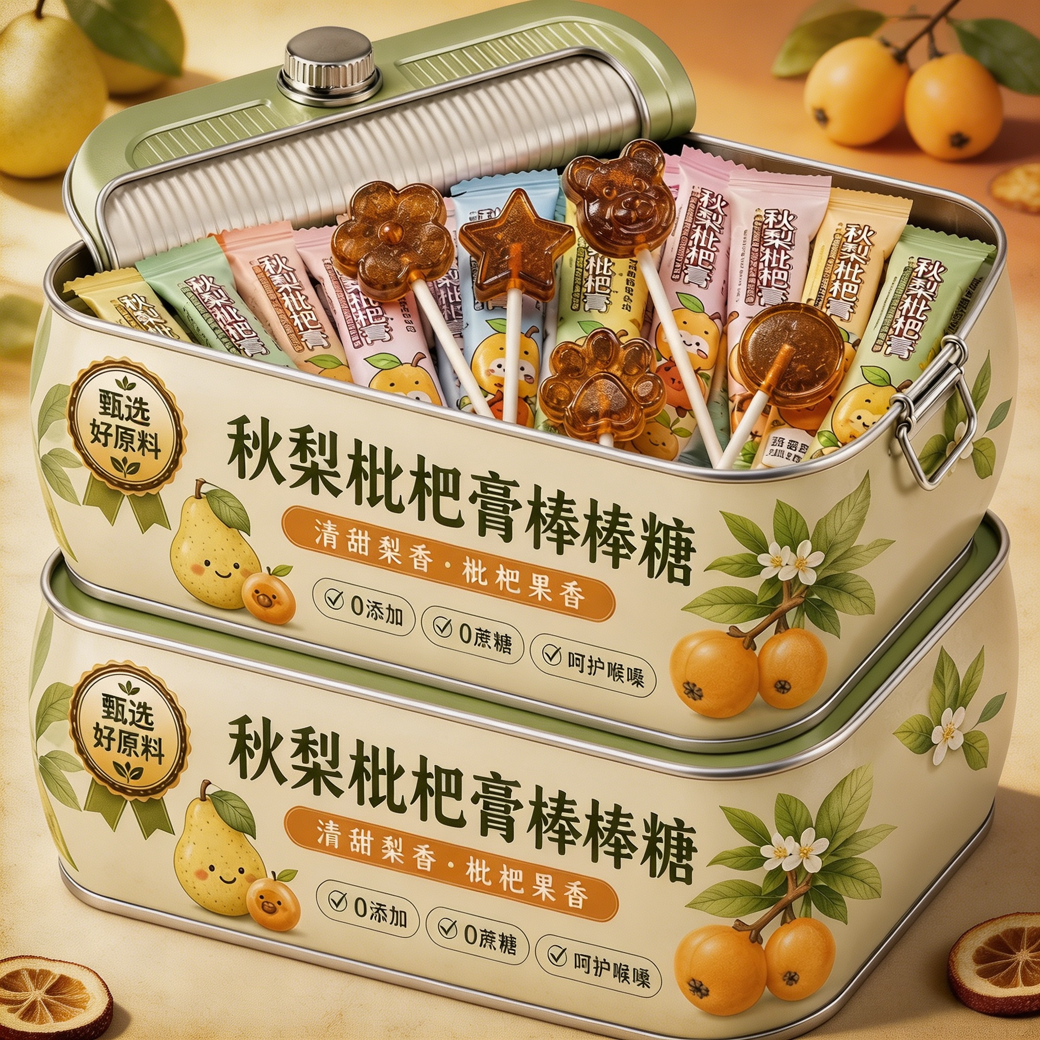 正宗0添加秋梨枇杷膏棒棒糖润喉糖儿童零食健康营养雪梨枇杷糖果